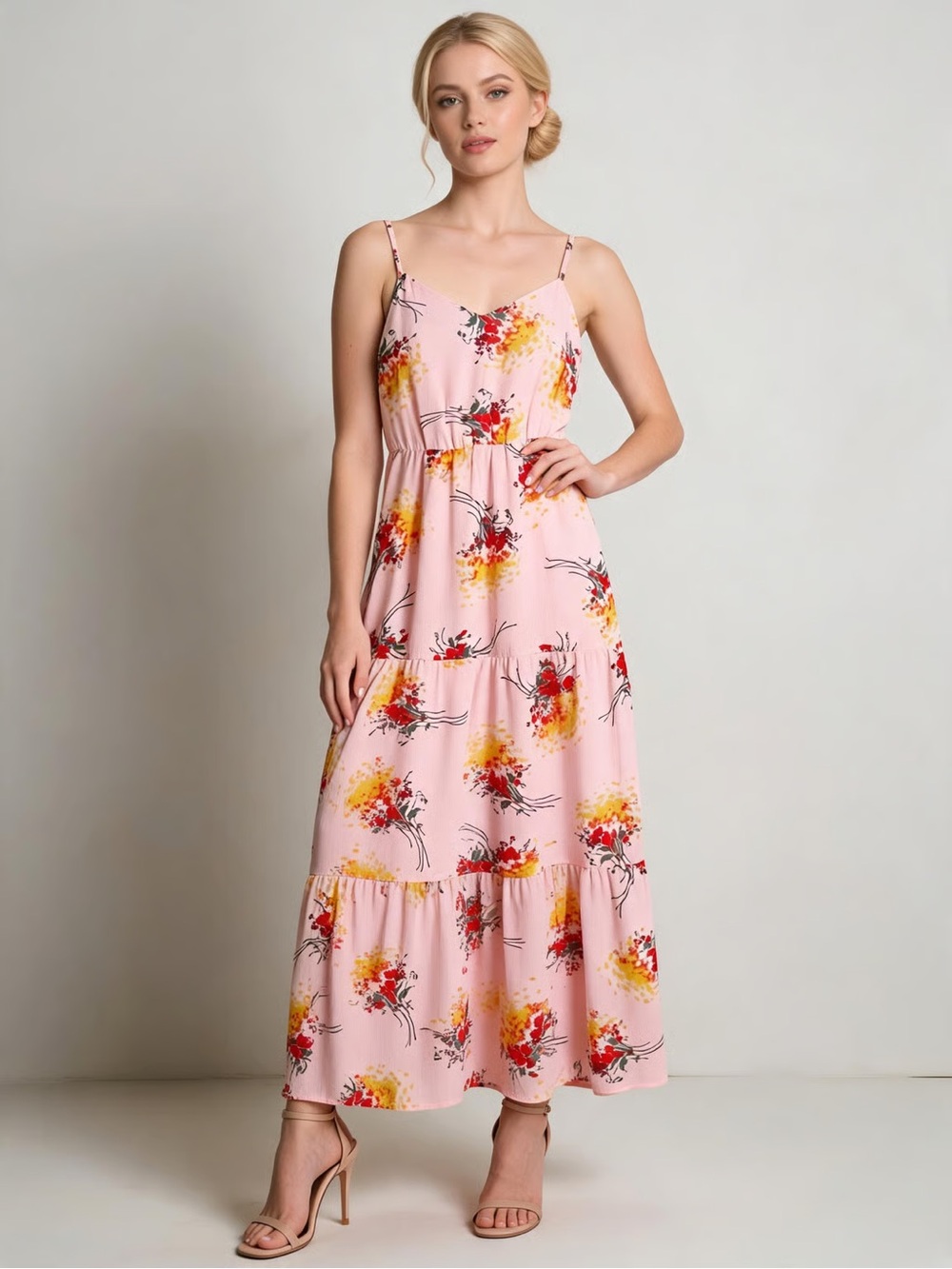 J. CREW | Pastel Pink Floral Spaghetti-Strap Maxi Dress Sz 00